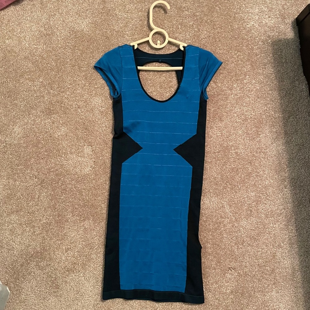 Bebe Geometric Cutout Bandage Bodycon Dress